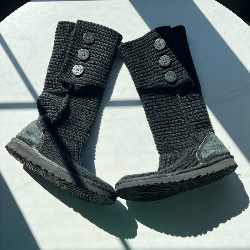 UGG Black Knit Button Women’s Boots in size 8